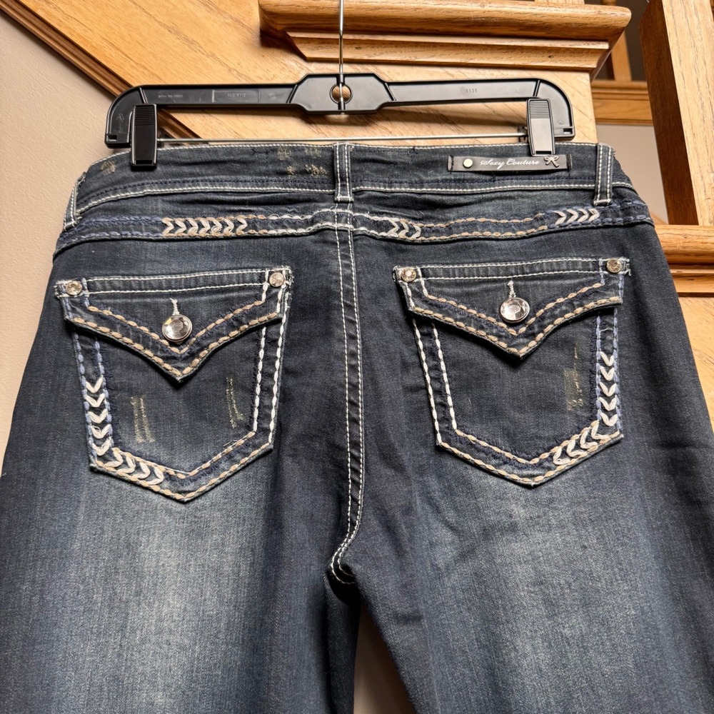 Sexy Couture Women's Boot Cut Jeans Dark Wash Rhinestone Embellished Size 13 Y2K